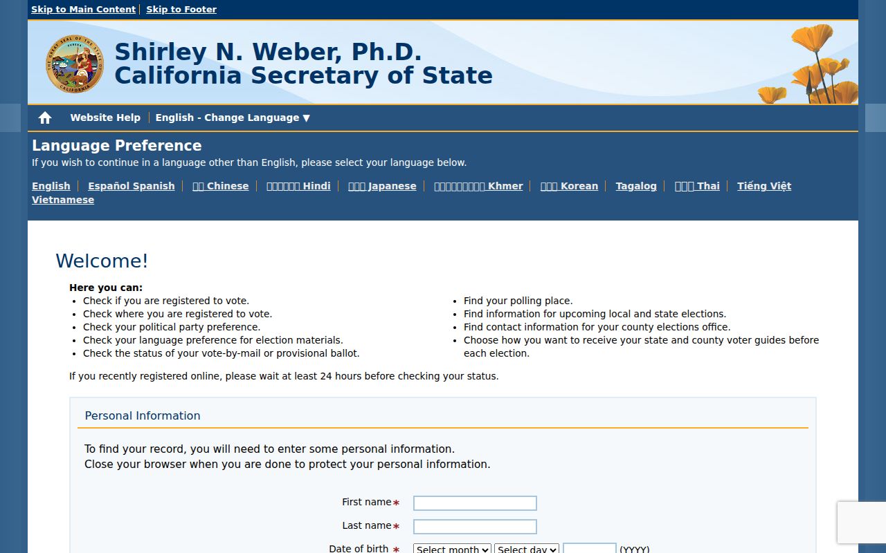 Oakley residents directory California voter status form