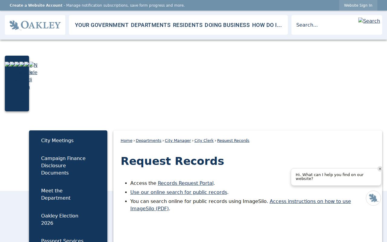 Oakley residents directory public records request gateway