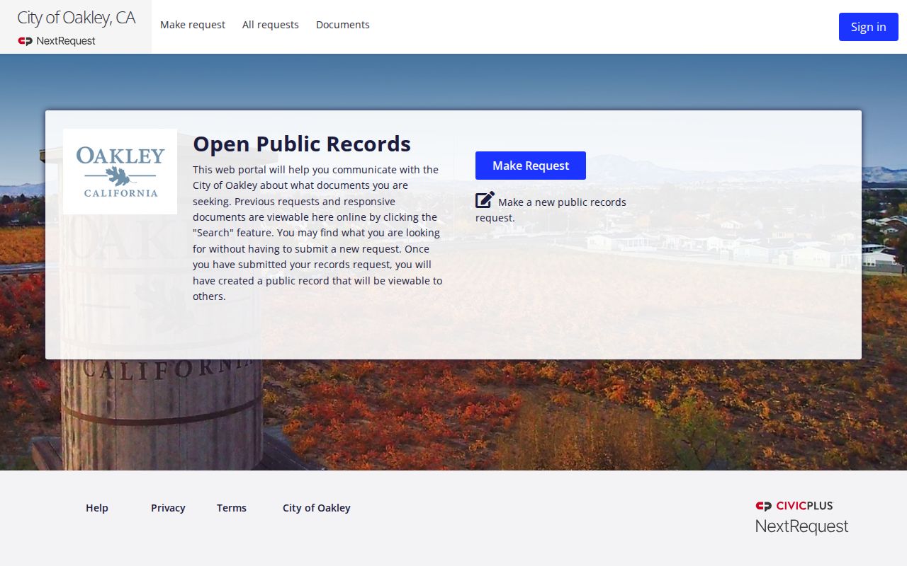 Oakley previous residents public records request portal